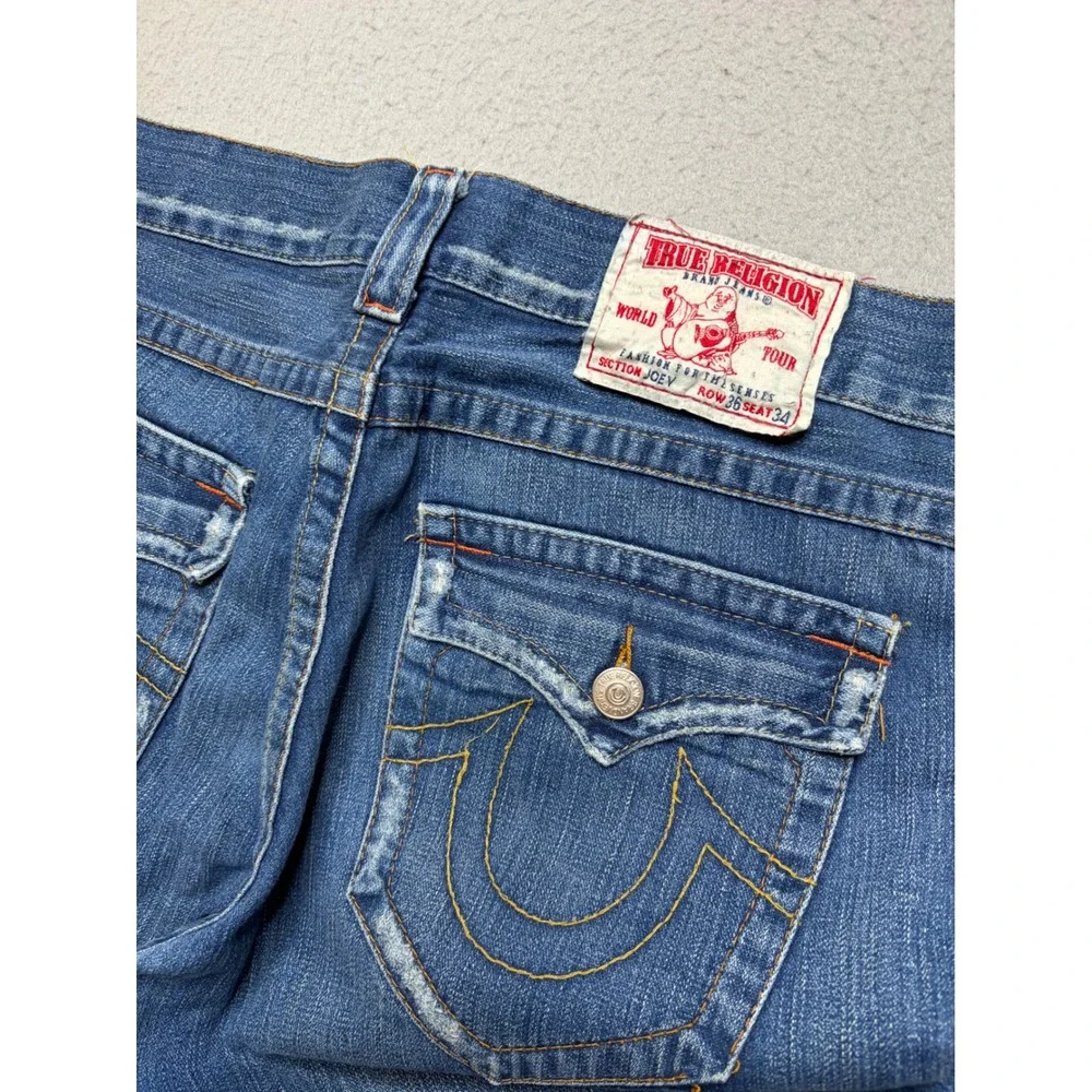 True Religion Jeans Mens 36 Joey Blue Flare Leg Horseshoe Stitch Made in USA